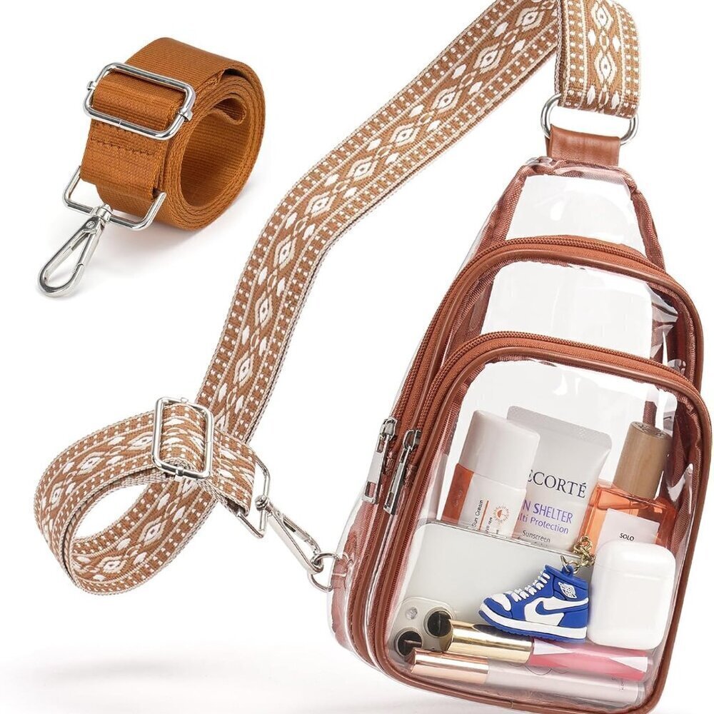 Clear Bags For Events With 2 Extra-Long Straps, 4 Pockets Clear Crossbody Bags F